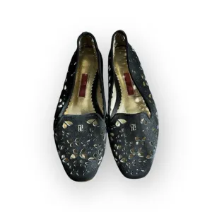 CH Carolina Herrera Black Laser Cut Suede Flats Size 37 US 6.5
