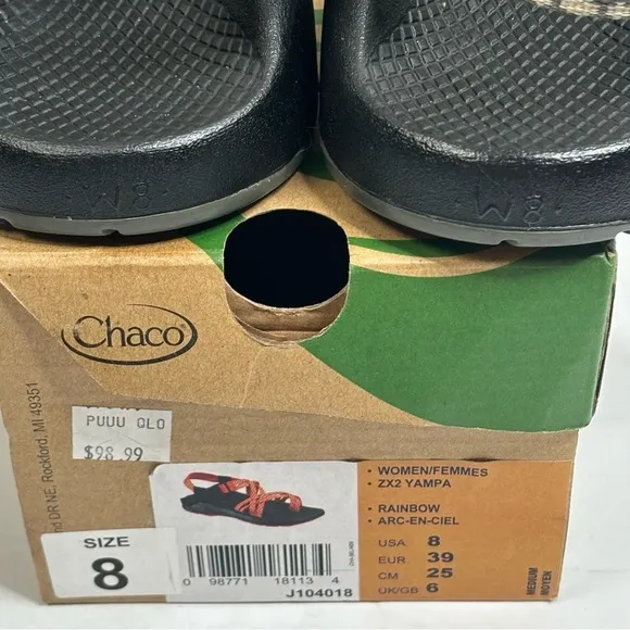 Chaco Gray &amp; Black Sandals Adjustable Strap Toe Sling Size 8 Excellent Condition