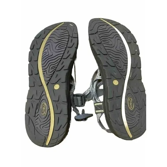 Chaco Skinny Strap Sandals Size 10 Gray Yellow Retail $105 EUC
