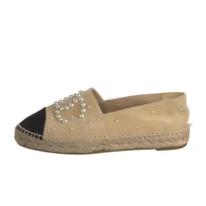 CHANEL Tan and Black Espadrille Shoes