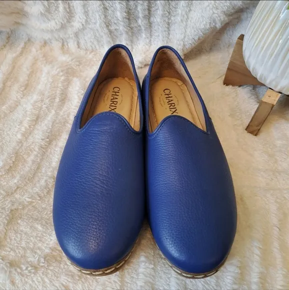 Charix Cobalt Blue Leather Loafers Flats Slip-On Comfort Casual Shoes Womens 8.5