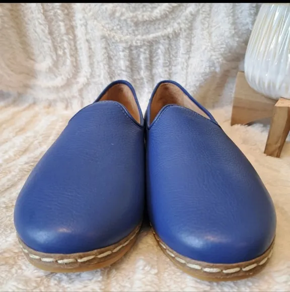 Charix Cobalt Blue Leather Loafers Flats Slip-On Comfort Casual Shoes Womens 8.5