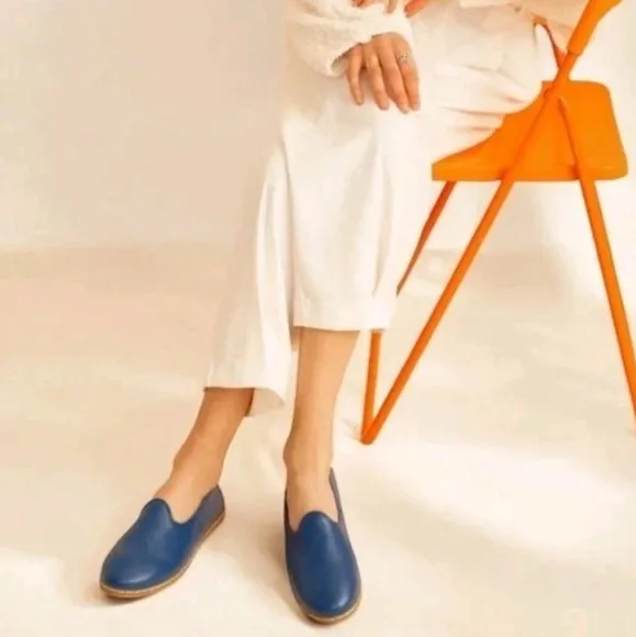 Charix Cobalt Blue Leather Loafers Flats Slip-On Comfort Casual Shoes Womens 8.5