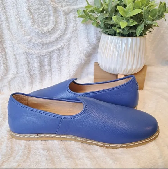 Charix Cobalt Blue Leather Loafers Flats Slip-On Comfort Casual Shoes Womens 8.5