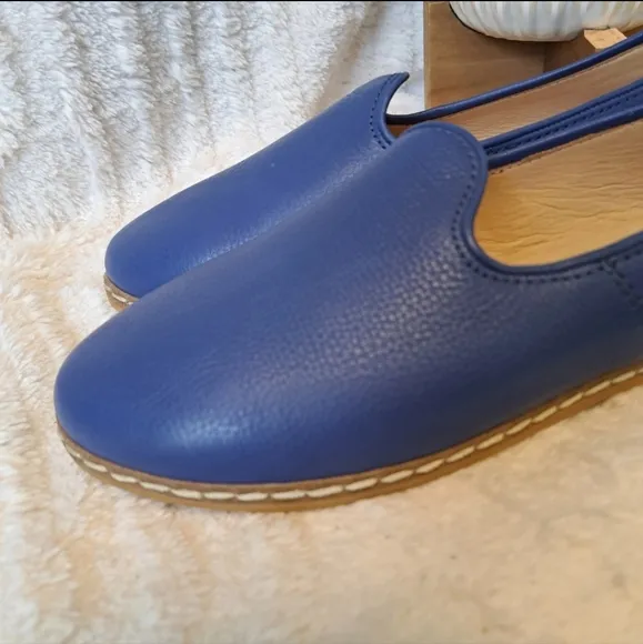 Charix Cobalt Blue Leather Loafers Flats Slip-On Comfort Casual Shoes Womens 8.5