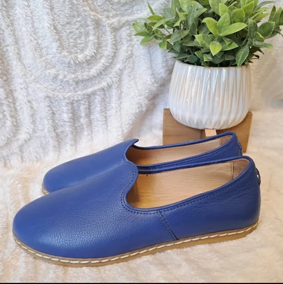 Charix Cobalt Blue Leather Loafers Flats Slip-On Comfort Casual Shoes Womens 8.5