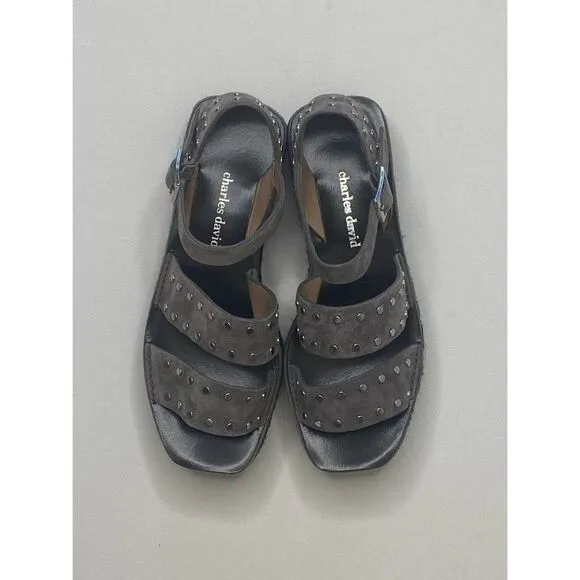 Charles David $219 Madeira Espadrille Platform Sandals 5.5 Black Gray Women's