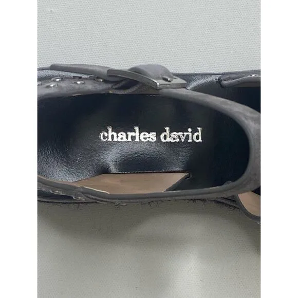 Charles David $219 Madeira Espadrille Platform Sandals 5.5 Black Gray Women's
