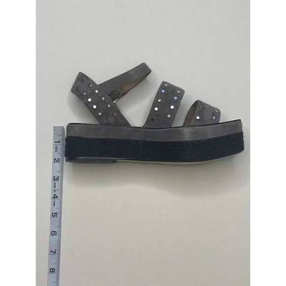 Charles David $219 Madeira Espadrille Platform Sandals 5.5 Black Gray Women's