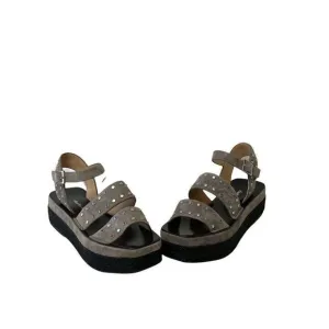 Charles David $219 Madeira Espadrille Platform Sandals 5.5 Black Gray Women's