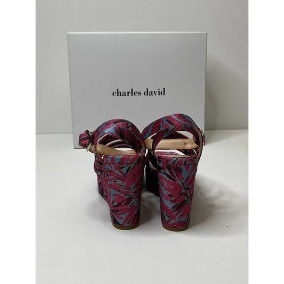 Charles David Judy Wedge Platform Sandals 8M Fuchsia Women's Adjustable NEW