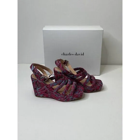 Charles David Judy Wedge Platform Sandals 8M Fuchsia Women's Adjustable NEW