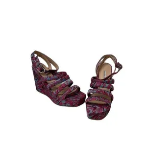 Charles David Judy Wedge Platform Sandals 8M Fuchsia Women's Adjustable NEW