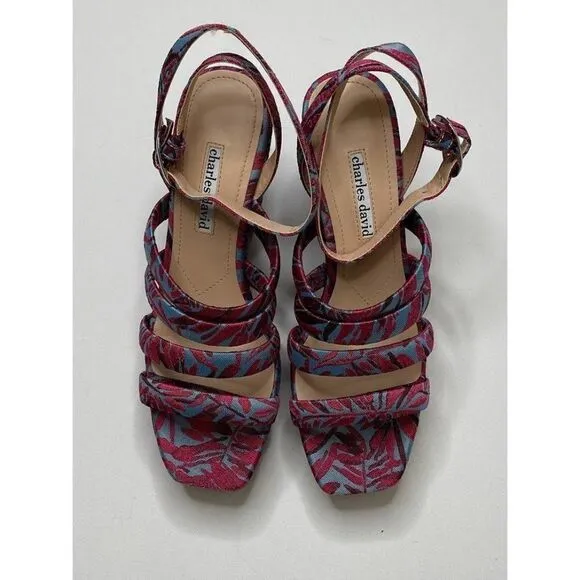 Charles David Judy Wedge Platform Sandals 8M Fuchsia Women's Adjustable NEW