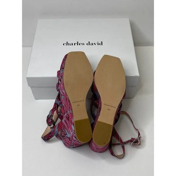 Charles David Judy Wedge Platform Sandals 8M Fuchsia Women's Adjustable NEW