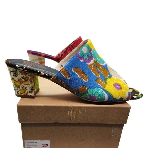 Charlotte Stone Jia Slip On Heeled Mule Sandals 12 Fabric Upper Limited Edition