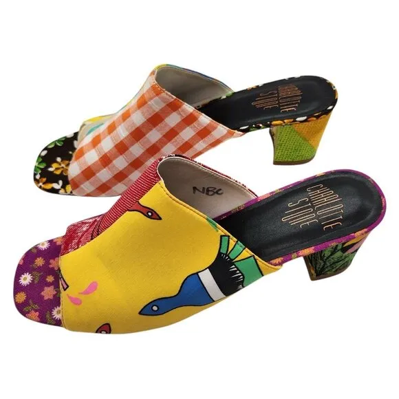 Charlotte Stone Jia Slip On Heeled Mule Sandals 12 Fabric Upper Limited Edition