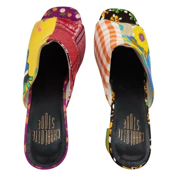 Charlotte Stone Jia Slip On Heeled Mule Sandals 12 Fabric Upper Limited Edition
