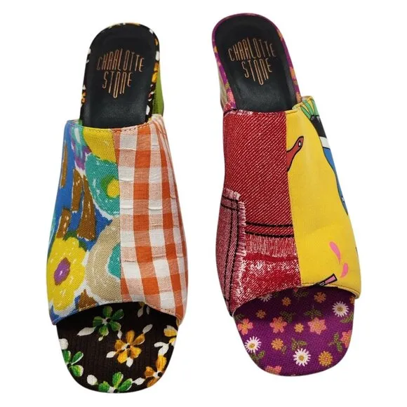 Charlotte Stone Jia Slip On Heeled Mule Sandals 12 Fabric Upper Limited Edition