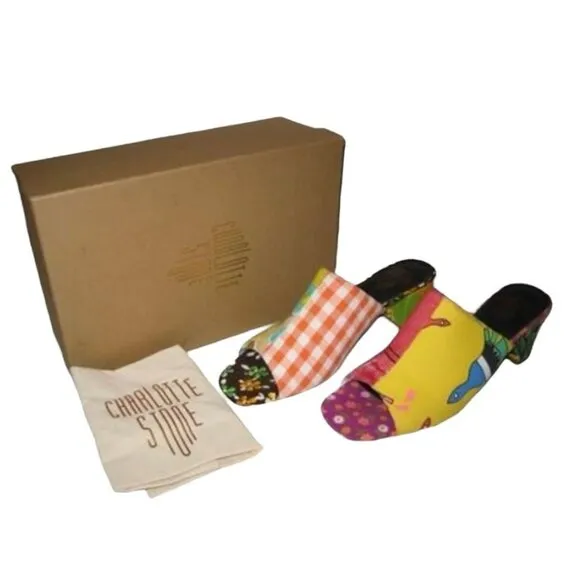 Charlotte Stone Jia Slip On Heeled Mule Sandals 12 Fabric Upper Limited Edition