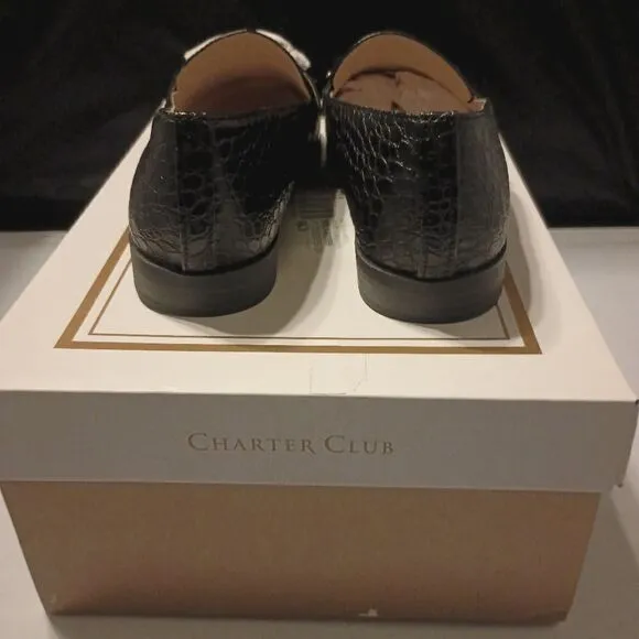 💯🔥CHARTER CLUB Womens Black Crocodile Chain Comfort Kattelle Round Toe Block H