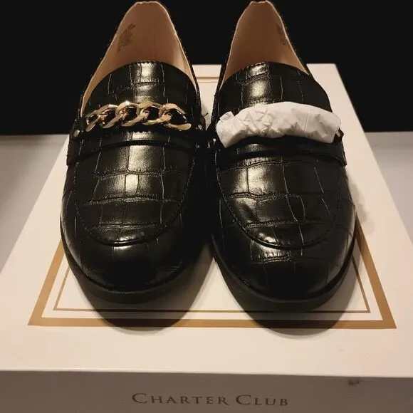 💯🔥CHARTER CLUB Womens Black Crocodile Chain Comfort Kattelle Round Toe Block H
