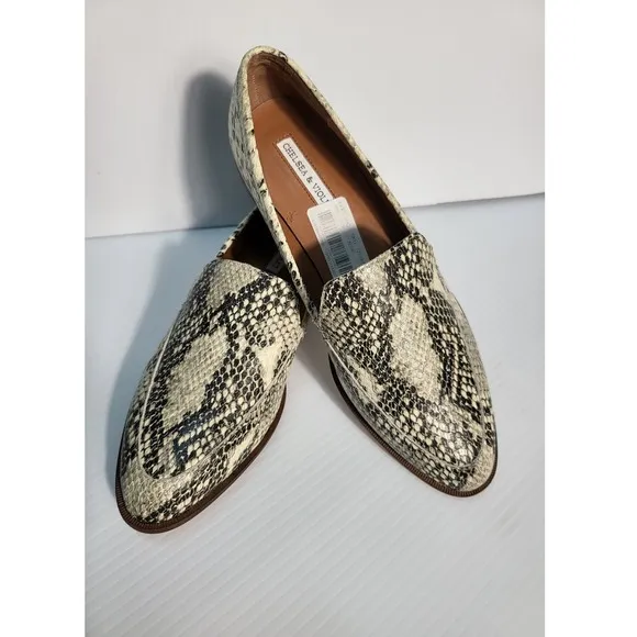 Chelsea &amp; Violet Snakeskin Loafers Pointed Toe Slip On Flats Shoes 8M
