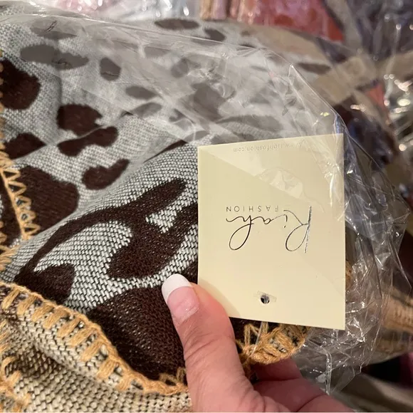 Chevron Leopard Print Sweater Open Front  Poncho