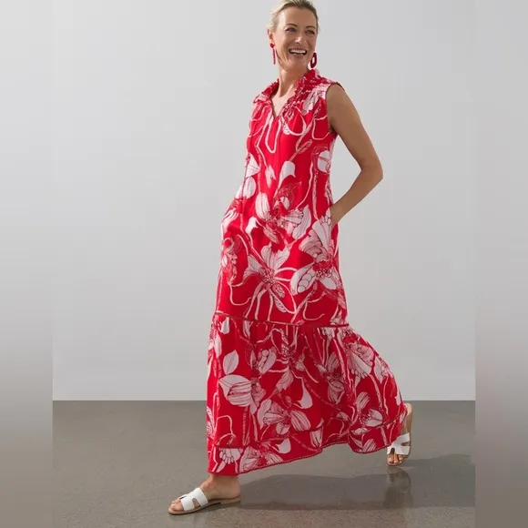 Chico’s Modern Peasant Floral Maxi Dress – 100% Cotton, Boho Chic – Brand New