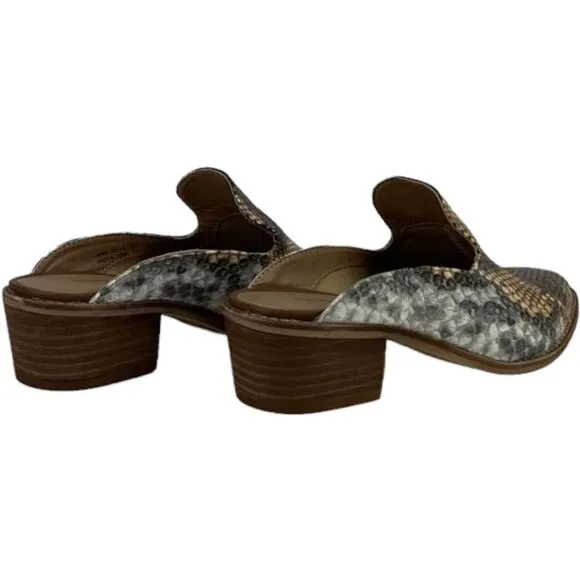 Chinese Laundry Marnie Python Snake Print Mule Stacked Heel Loafers Clogs US 6