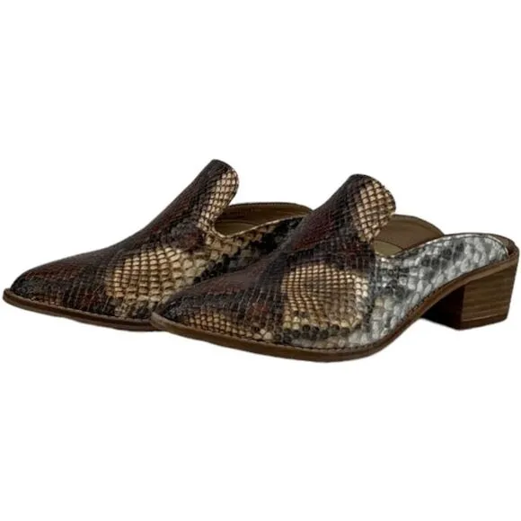 Chinese Laundry Marnie Python Snake Print Mule Stacked Heel Loafers Clogs US 6