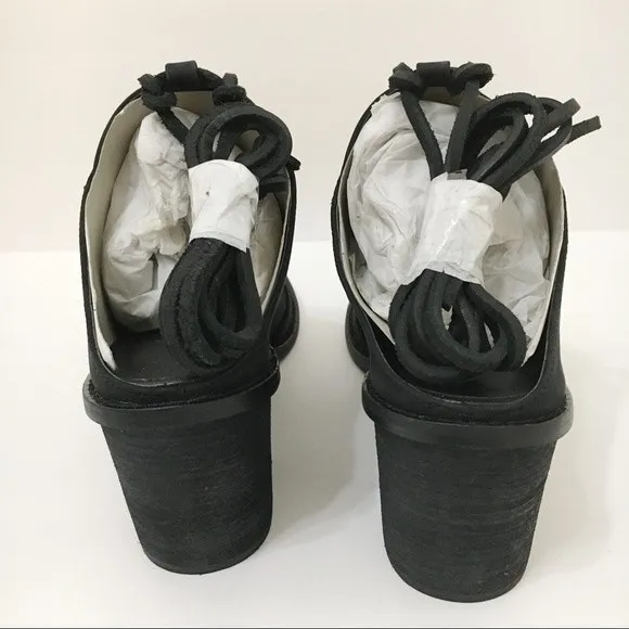 Chinese Laundry Womens Black Leather Ankle Wrap Peep Toe Mules Shoes Heels 6