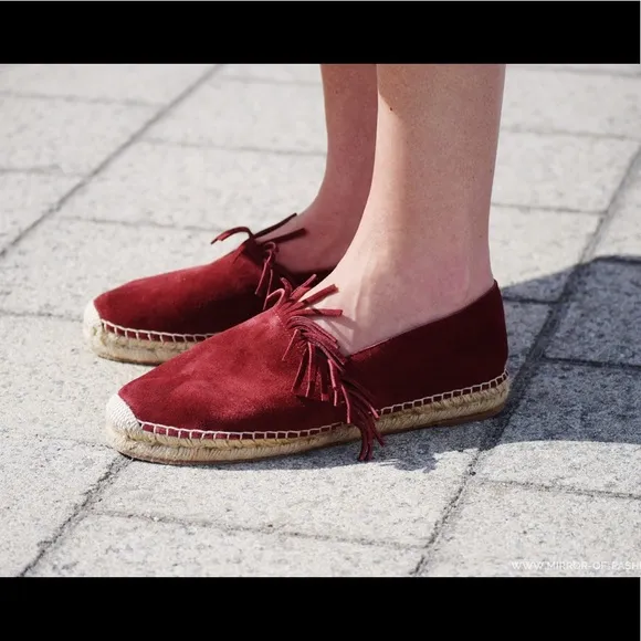 Chloé Fringe Suede Espadrille Flats Claret Red 37