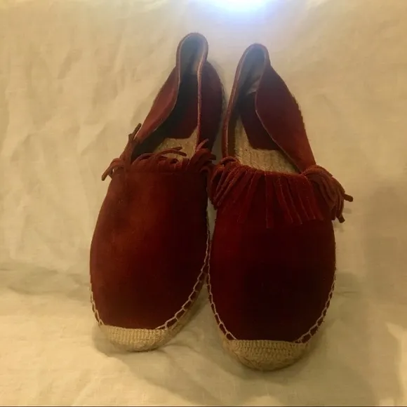 Chloé Fringe Suede Espadrille Flats Claret Red 37