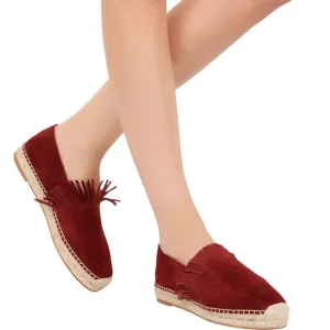 Chloé Fringe Suede Espadrille Flats Claret Red 37