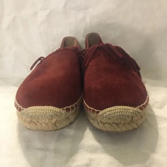 Chloé Fringe Suede Espadrille Flats Claret Red 37