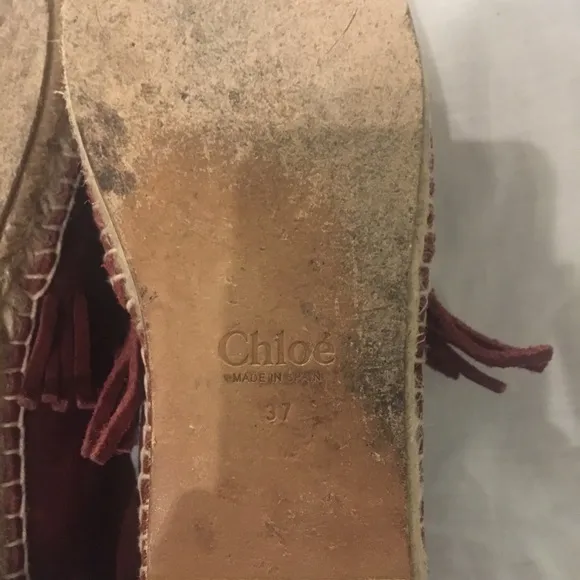Chloé Fringe Suede Espadrille Flats Claret Red 37