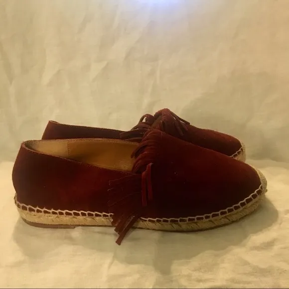 Chloé Fringe Suede Espadrille Flats Claret Red 37