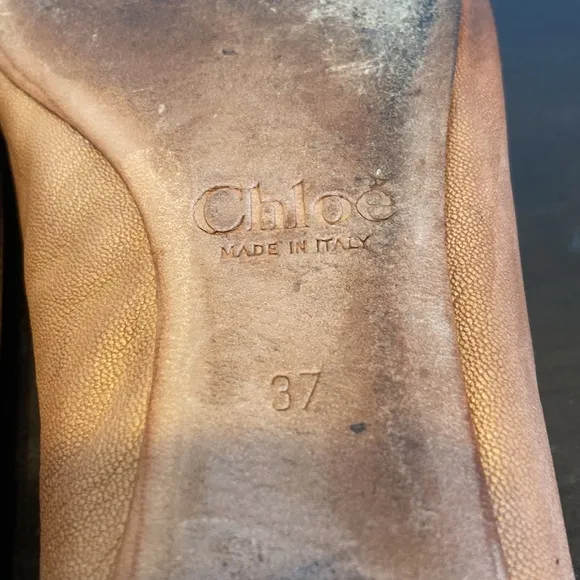 Chloe Chain Flower Tan Leather Flats Size 37