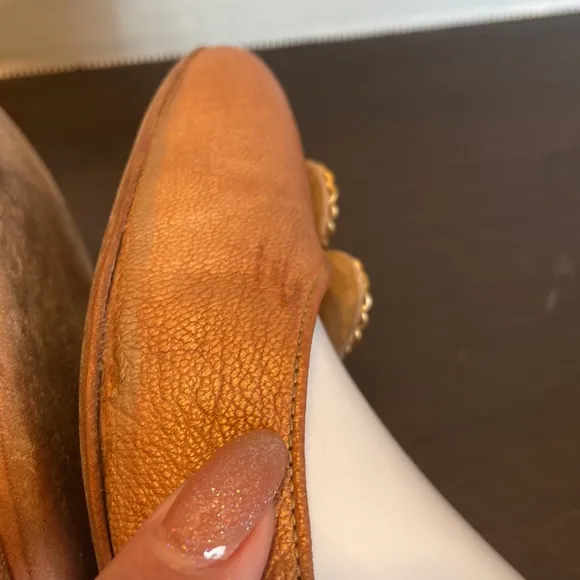 Chloe Chain Flower Tan Leather Flats Size 37