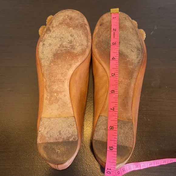 Chloe Chain Flower Tan Leather Flats Size 37