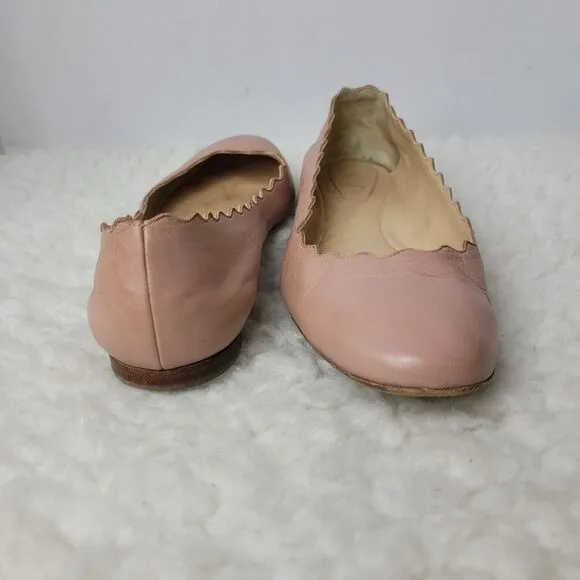 Chloe Lauren Nappa Leather Scalloped Trim Slip-on Ballet Flats