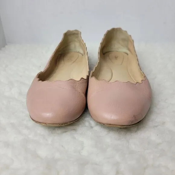 Chloe Lauren Nappa Leather Scalloped Trim Slip-on Ballet Flats