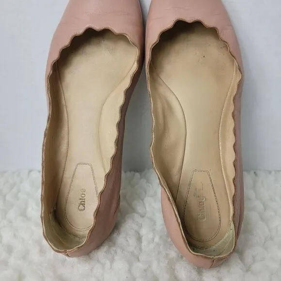 Chloe Lauren Nappa Leather Scalloped Trim Slip-on Ballet Flats
