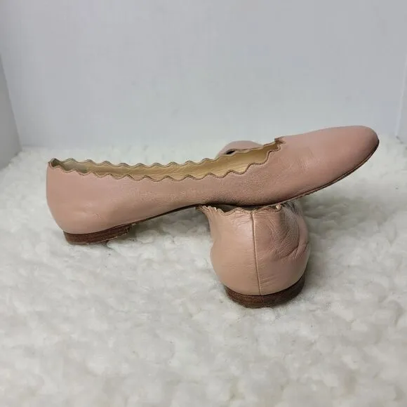 Chloe Lauren Nappa Leather Scalloped Trim Slip-on Ballet Flats