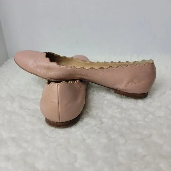 Chloe Lauren Nappa Leather Scalloped Trim Slip-on Ballet Flats