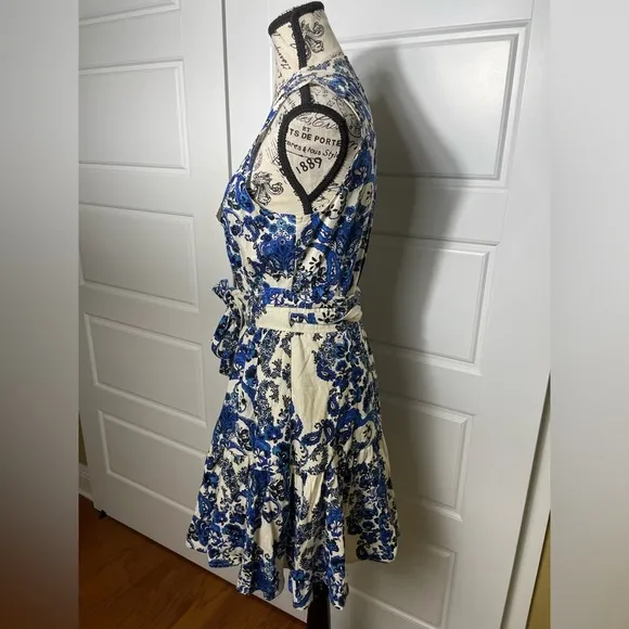 Christian Lacroix Blue Paisley Linen Wrap Dress Medium