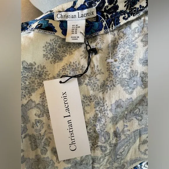 Christian Lacroix Blue Paisley Linen Wrap Dress Medium