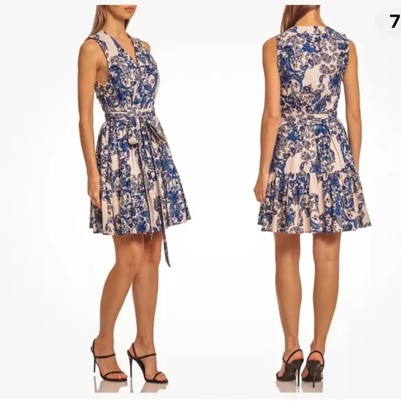 Christian Lacroix Blue Paisley Linen Wrap Dress Medium