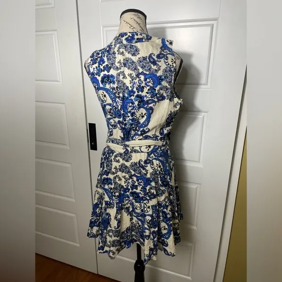 Christian Lacroix Blue Paisley Linen Wrap Dress Medium